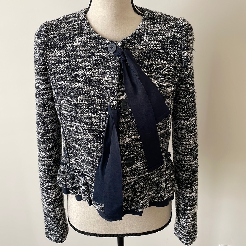 1901 tweed jacket navy blue with pretty details bow